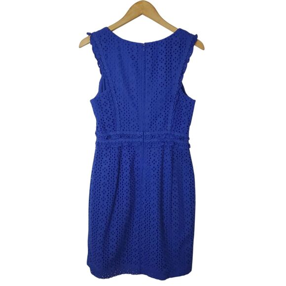 Lilly Pulitzer Royal Blue Eyelet Kaylee Shift Dress Size 6 Cotton Ruffle - Picture 3 of 11